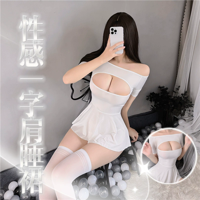 Sexy lingerie set hollow-cut nightdress, one size fits all, available in gray/white/black/red