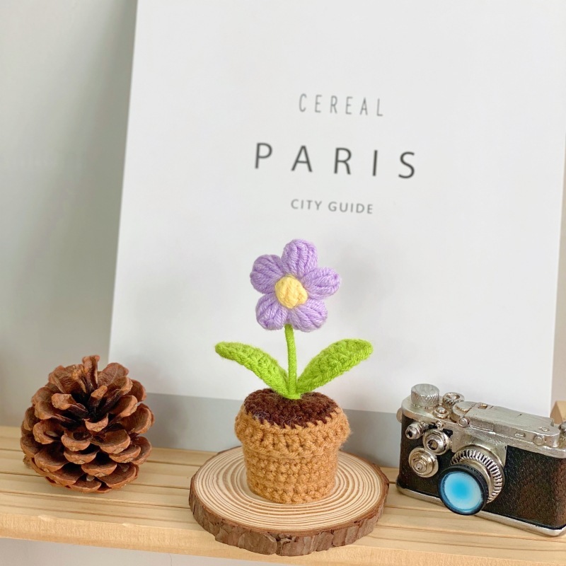 完成品の小さい盆栽のかぎ針編みのシミュレーションの花の盆栽の花の装飾の創意の贈り物の置物のかわいい小さい置物|undefined