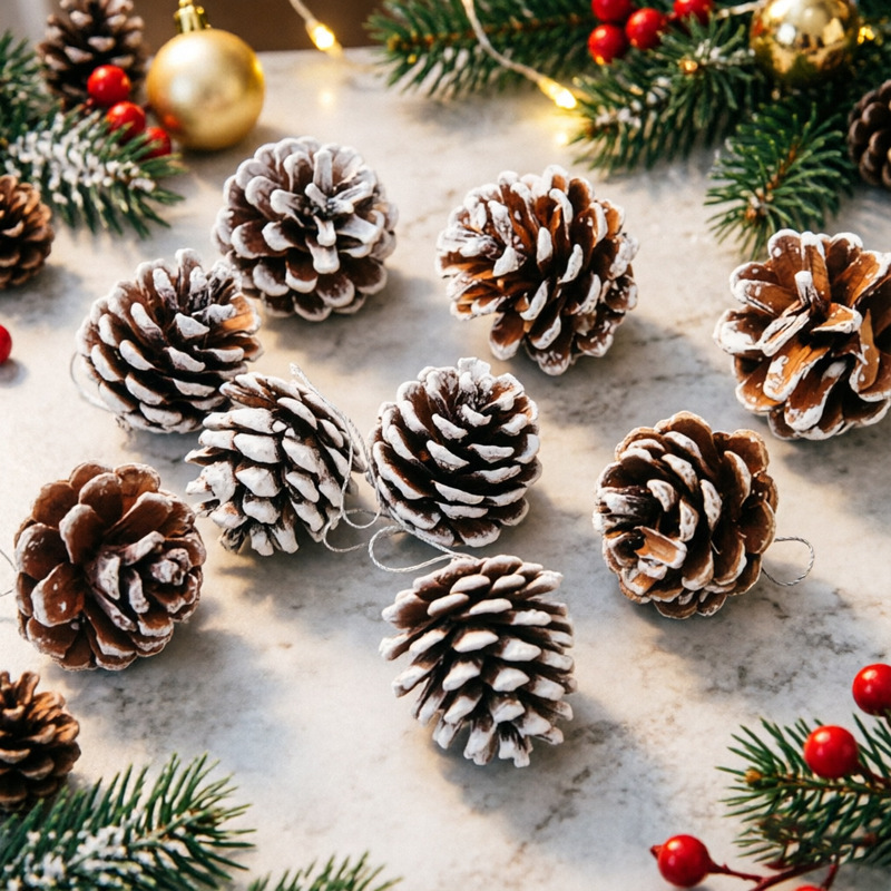 Christmas Tree Ornaments Natural Pine Cones with White Edges 4cm 6cm Window Decoration Hanging Ornaments Christmas Tree Ornaments Natural Pine Cones with White Edges 4cm 6cm Window Decoration Hanging Ornaments