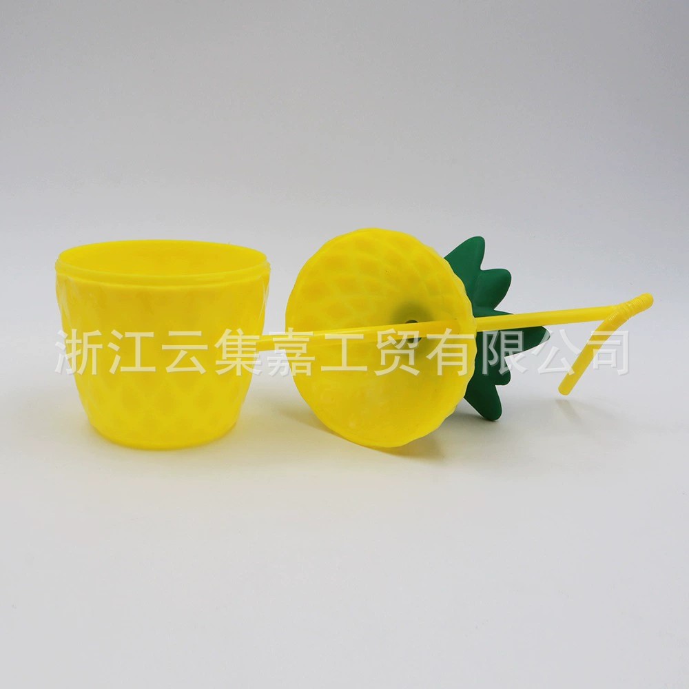 Fábrica de plástico taza de piña taza de paja taza de bebida forma de fruta partido estilo Hawaiano Tiki taza puede ser de color fijo