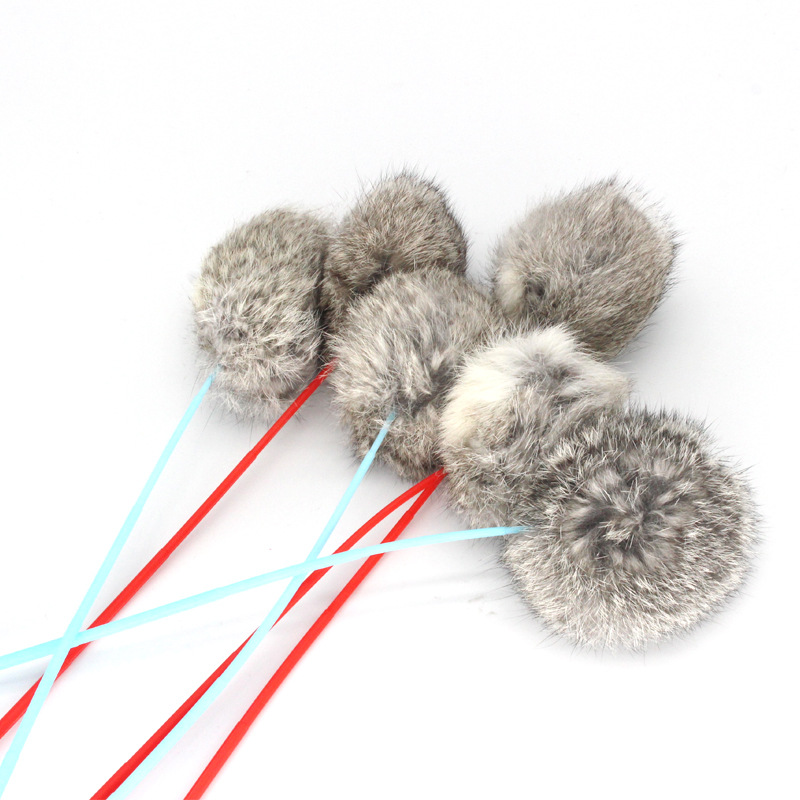 Varilla corta divertido gato palo conejo piel tira pluma divertido gato varilla antideslizante gato juguete en stock al por mayor