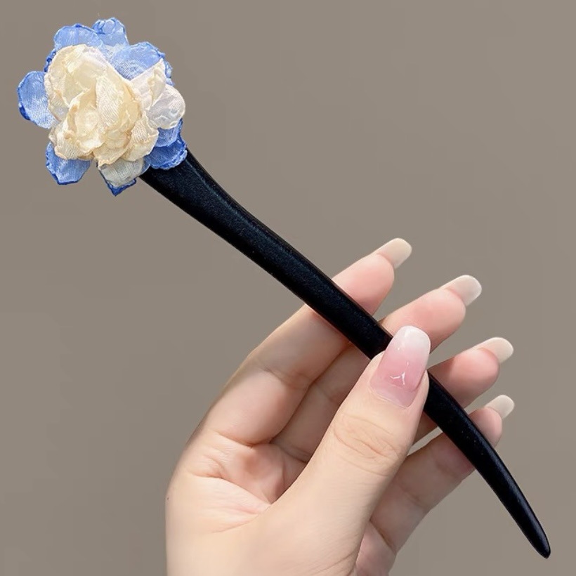 Horquilla de camelia, estilo antiguo negro, bola simple, accesorios para el cabello, placa de sentido avanzado, horquilla, tocado, temperamento, horquilla Hanfu