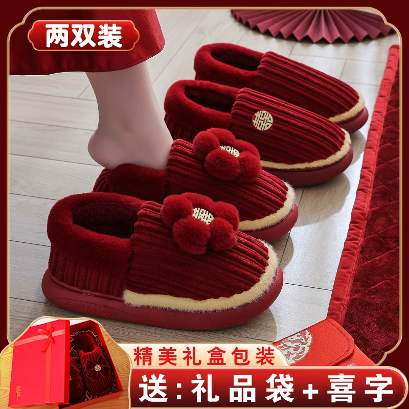 Свадебные тапочки, праздничные красные пары, пушистые туфли для новорожденных, роскошная сумка на каблуке, зимние хлопковые туфли на толстой подошве