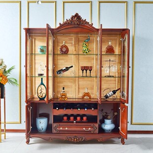 European Solid Wood Wine Cabinet American Luxury Living Room Dining Room Glass Side Cabinet Oak Carved Cabinet Decorative Cabinet Partition Cabinet