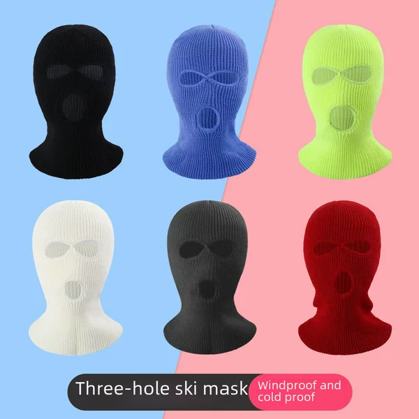 Sharetour Three-Hole Knitted Hood Outdoor Warm Ski Wool Hat Winter Cycling Ear Protection Windproof Mask