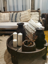 印度手工雕花中古老木茶几咖啡桌摩洛哥民宿客厅复古装饰矮桌圆桌