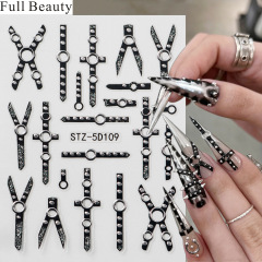 FULL BEAUTYクロスボーダー新品ネイルシールエンボスパンク风ダークベルトクロスXY型シール