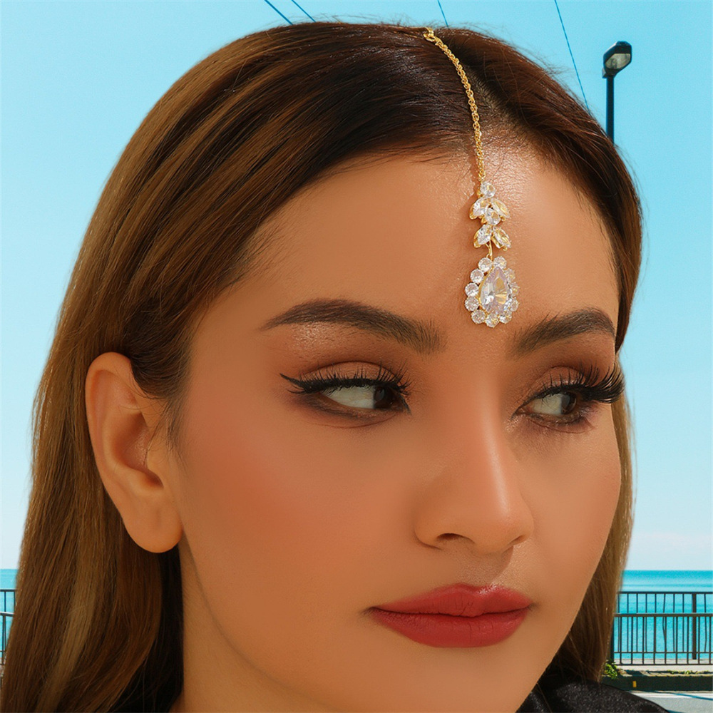 Cross-Border Popular Bohemian Water Drop Forehead Chain European and American Trendy Rhinestone Hair Clip Hair Accessory for Women Hair Chain