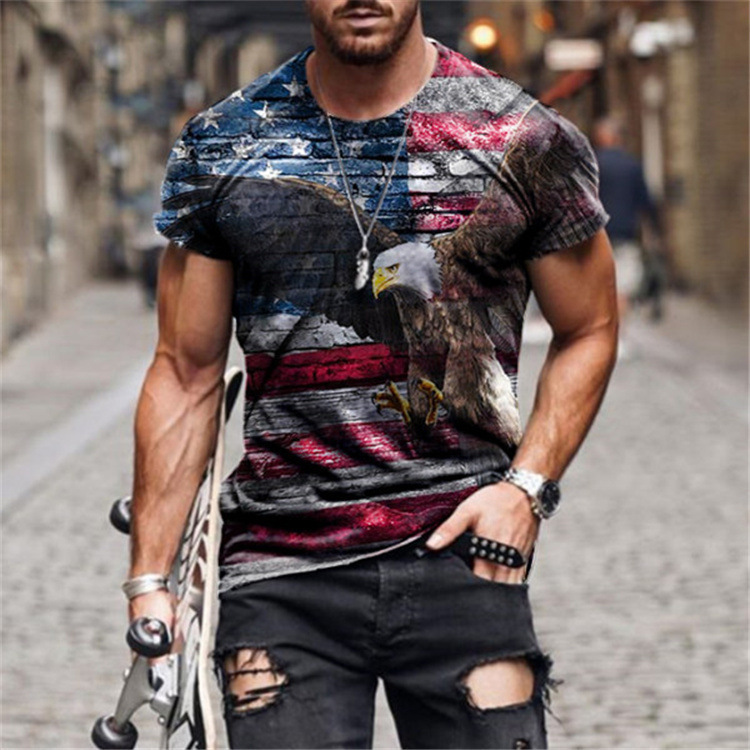 国境を越えた貿易 3D プリントアメリカ国旗 Tシャツファッションストリート紳士服デジタル印刷 Tシャツソースメーカー紳士服|undefined