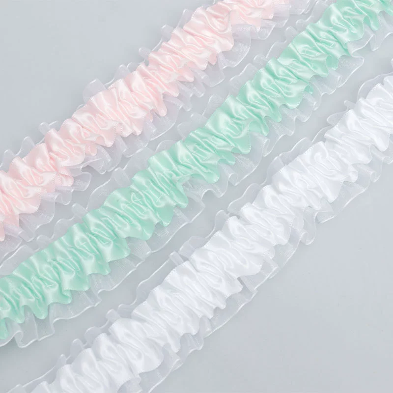 Двухслойная полиэфирная эластичная лента, прозрачное шифоновое кружево, юбка Лолиты, аксессуары ручной работы, плиссированное кружевное украшение своими руками