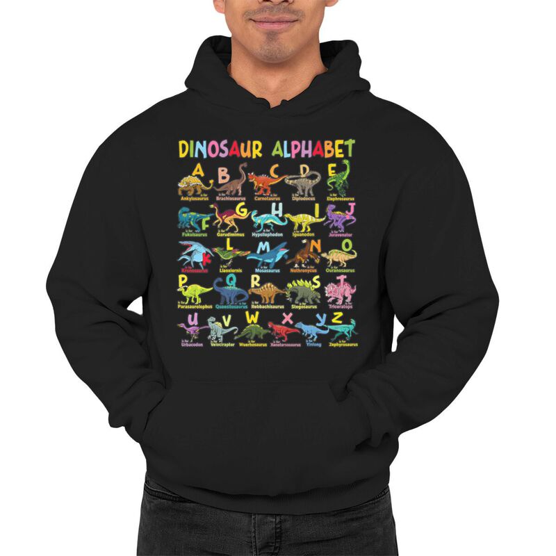 Independent Site Dinosaur Species Alphabet A-Z Print 2026 Autumn and Winter Comfortable Close-Fitting Casual Fleece-Lined Hooded Sweatshirt Independent Site Dinosaur Species Alphabet A-Z Print 2026 Autumn and Winter Comfortable Close-Fitting Casual Fleece-Lined Hooded Sweatshirt