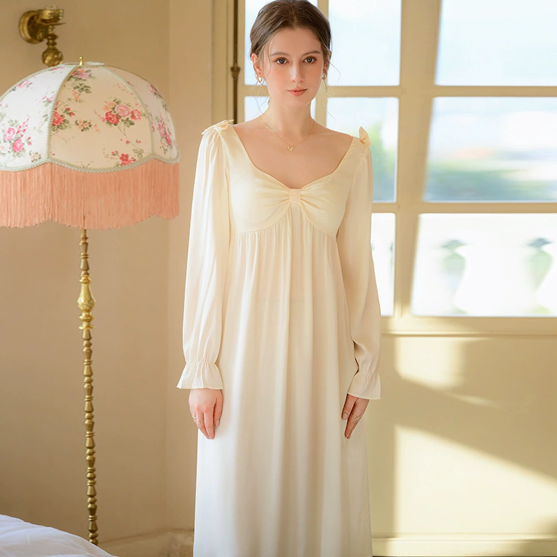 Autumn thin pijama for princess, summer cute long dress with bow
