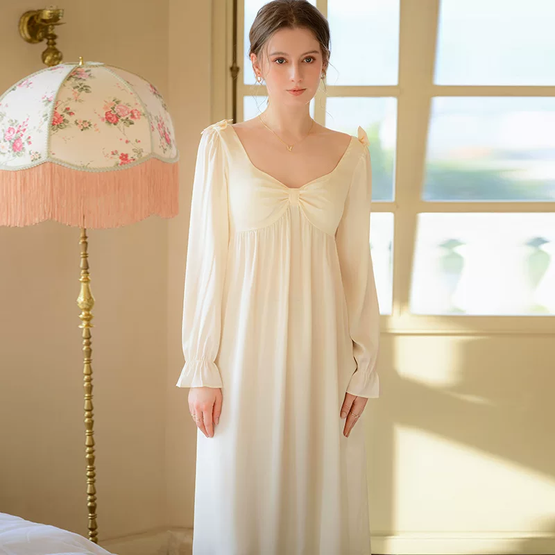 Autumn thin pijama for princess, summer cute long dress with bow