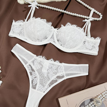 法式性感蕾丝薄款文胸聚拢胸罩纯白色日系少女纯欲内衣内裤套装