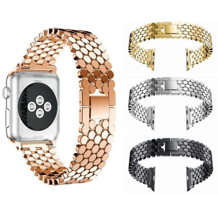 適用于蘋果手表表帶 魚鱗紋金屬手表帶iwatch10-1代SE表帶現貨批