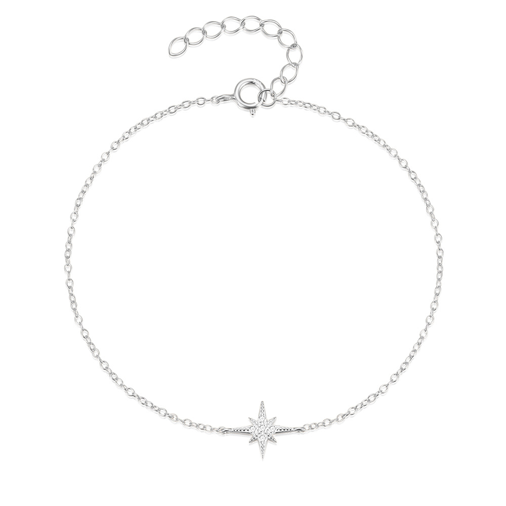 All Seasons Season Women's Gender 1 Piece 925 Sterling Silver Octagonal Star Zircon 925 Sterling Silver Cable Chain Bracelets