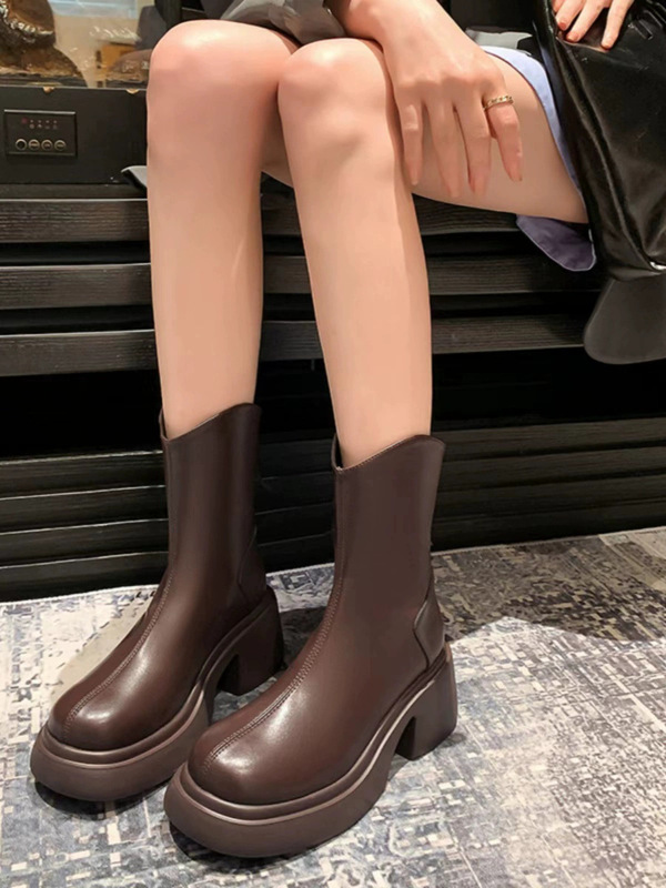 白色短靴女小个子增高弹力瘦瘦靴防水台2025秋季新款显瘦马丁靴|undefined