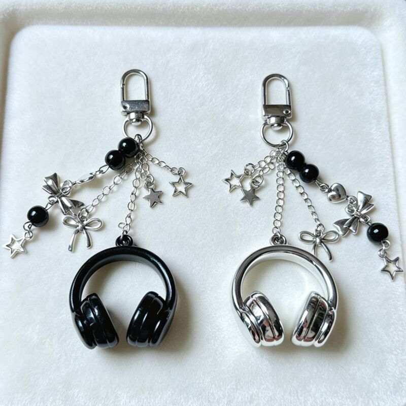 3D Y2K Earphone Keychain Cute Sweet Cool Bow Pendant Creative Backpack Decoration Best Friend Keychain