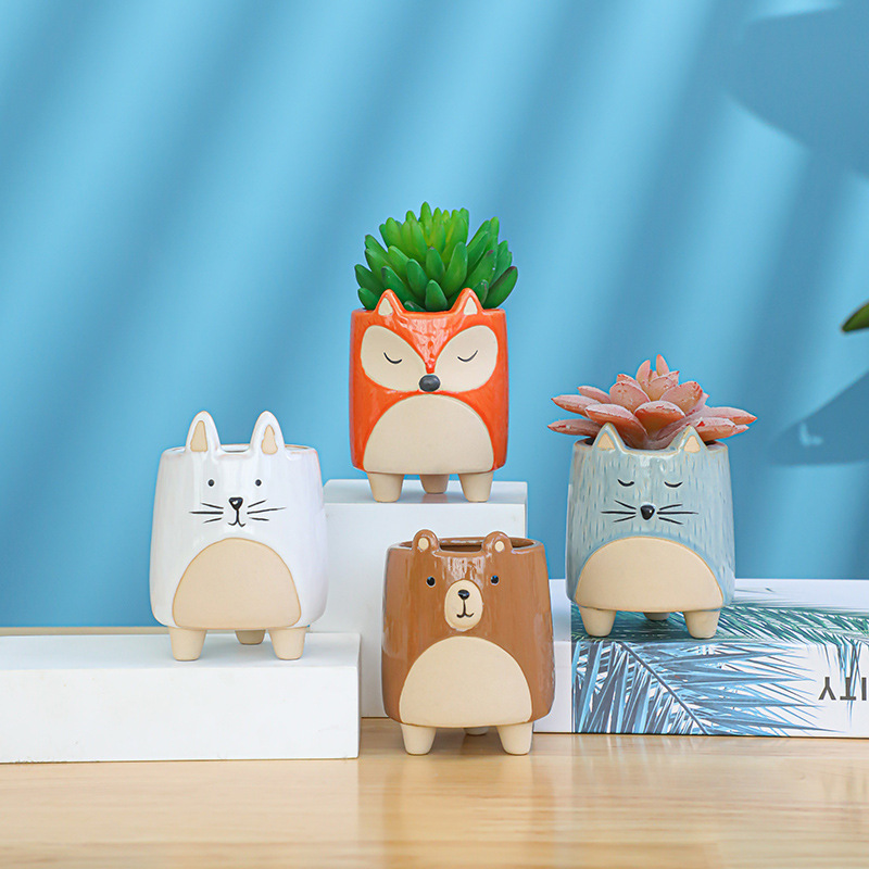 Succulent flower pot cartoon cute creative personality breathable stoneware animal ceramic office indoor size meat pot
