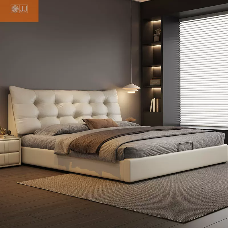 意式极简约现代软体真皮床1.5米单人次卧双人大床1.8米双人婚床