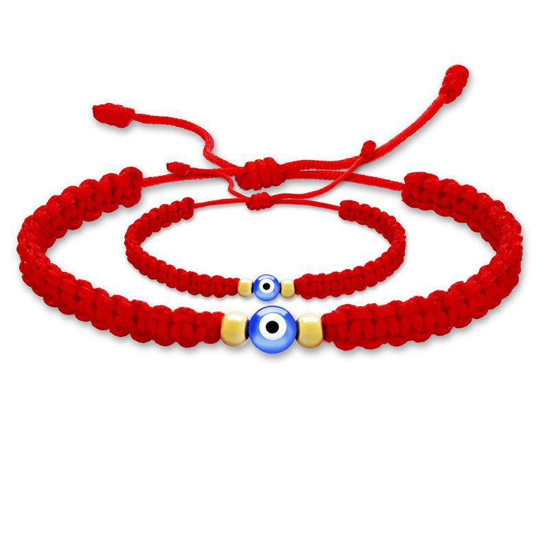 Cross-border creative new double-bead Blue evil eye protection bracelet hand-woven adjustable knot bracelet wholesale