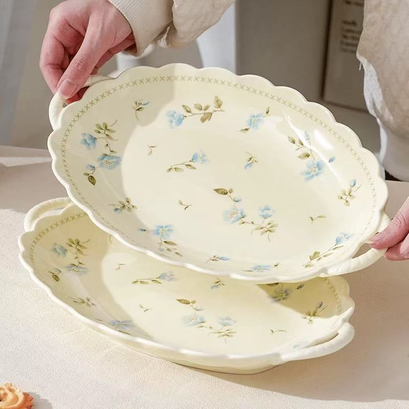 Conjuntos de platos de cerámica de alto valor de esmalte amarillo de estilo de crema, platos de arroz caseros, platos de sopa, platos de sopa