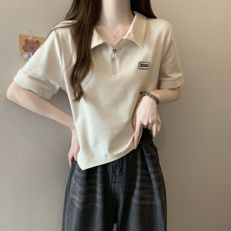 Polo Collar Short-Sleeve T-Shirt for Women, Summer Design, Niche Style, Loose Fit, Slimming, Hong Kong Chic Top Polo Collar Short-Sleeve T-Shirt for Women, Summer Design, Niche Style, Loose Fit, Slimming, Hong Kong Chic Top