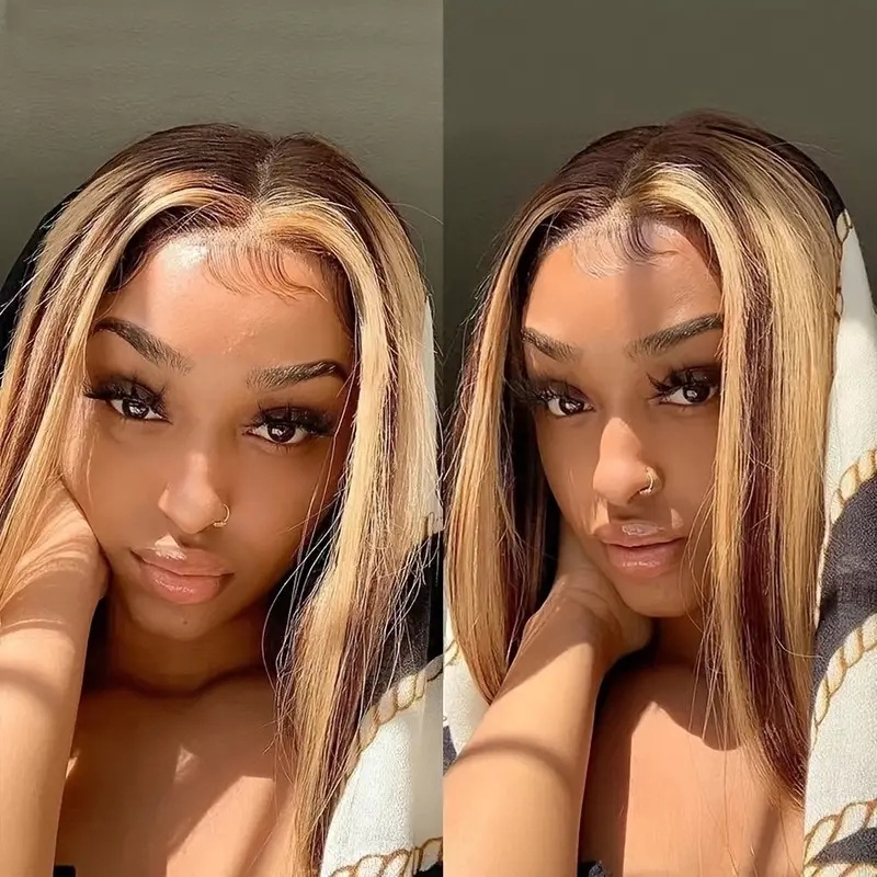 Peruca Bob de comprimento médio com renda frontal, feita de cabelo sintético, ideal para exportação e com grande procura._voghion.com