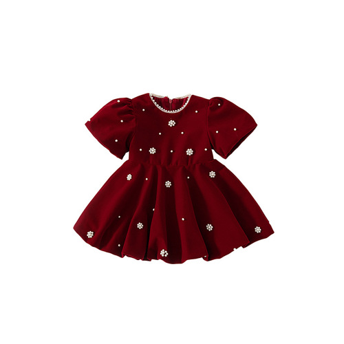 babycity children's clothing girls dress spring pearl red dress princess dress children's performance dress children's dress