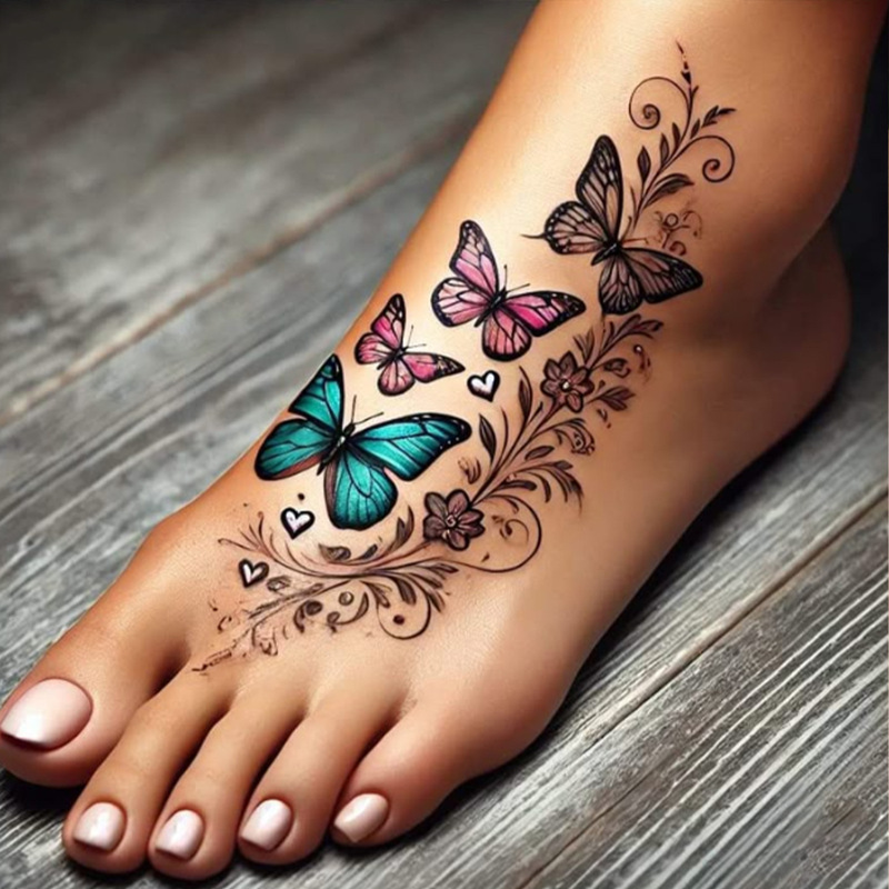 Cross-Border New Style Beautiful Dark-Style Colorful Butterfly Vine Tattoo Stickers for Ankle and Arm Cross-Border New Style Beautiful Dark-Style Colorful Butterfly Vine Tattoo Stickers for Ankle and Arm