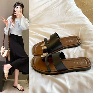 Sweet Bow Slip-On Sandals for Women, New Summer Outer Wear, Fashionable and Versatile High-End Ins Flats Beach Shoes