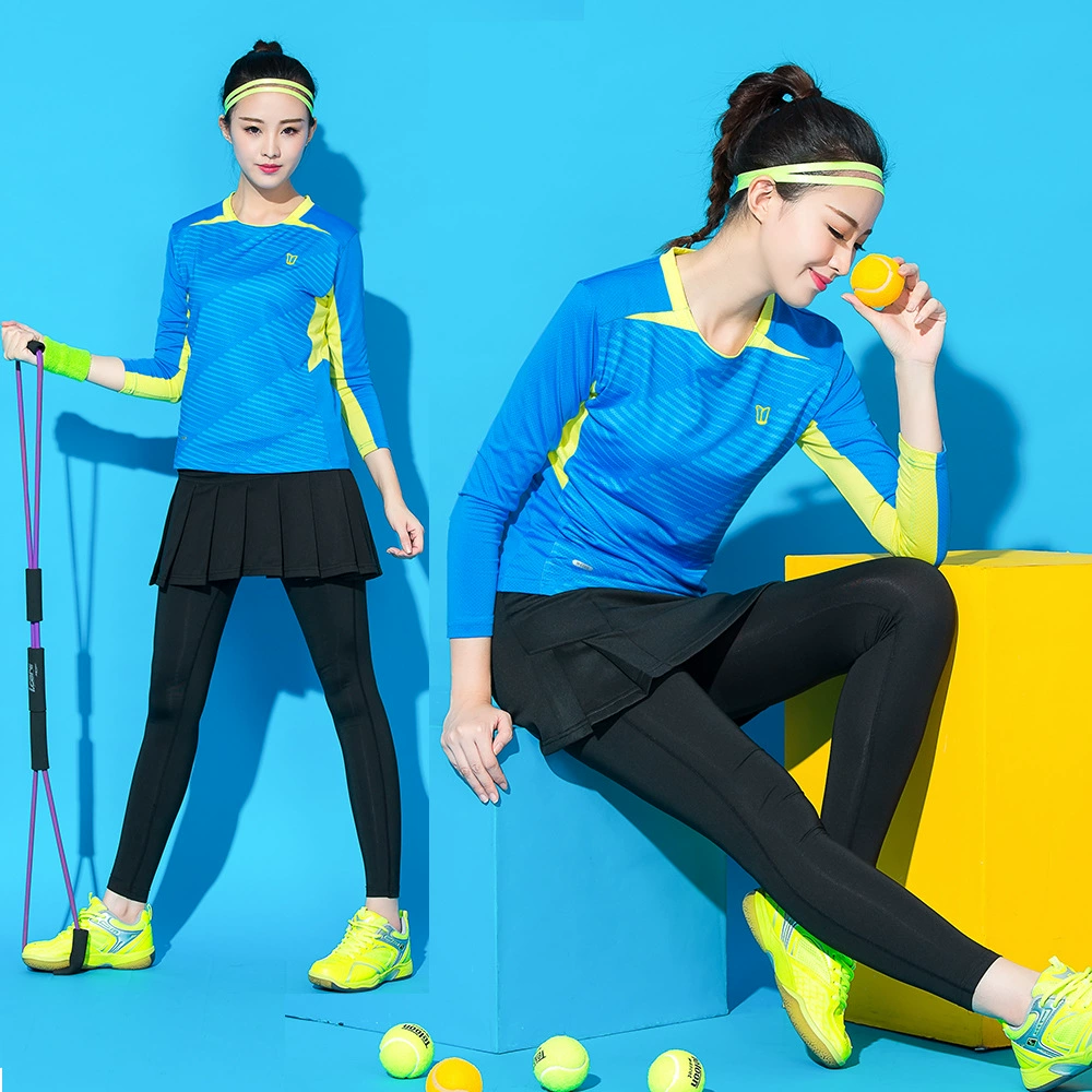 Красивый крутой Настольный теннис больших размеров, осенне-зимний Быстросохнущий костюм для бадминтона, брюки с длинными рукавами, женский костюм, спортивные поддельные кюлоты из двух частей