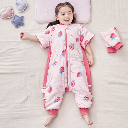 Baby gauze quilted split-leg sleeping bag pure cotton gauze baby nightgown baby air-conditioned room belly protection anti-kick quilt artifact
