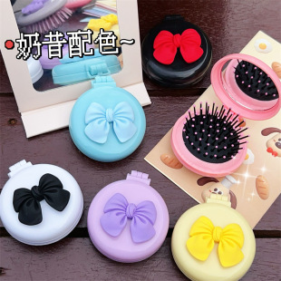 Bow massage airbag comb cute integrated mini makeup portable mirror small girl portable air cushion folding