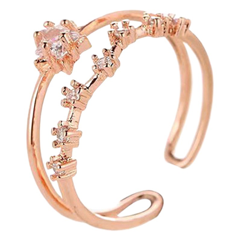 New Temperament Brilliant Micro Zircon Diamond Five-pointed Star Cross Opening Ring Seven-star Constellation Female Ring Ring Ring Ring Ring