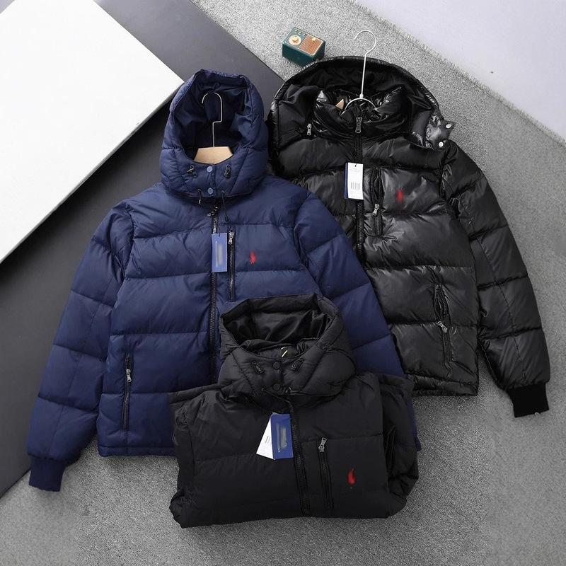 Rl War Horse Pony Embroidery Detachable Hood Windproof Water-Repellent Warm down Jacket for Men and Women Cross-Border