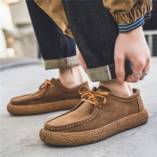One-piece Velcro Dobby Shoes for Men - Spring and Summer Suede Men's Fashion Shoes with Soft Sole Men's Casual Shoes
