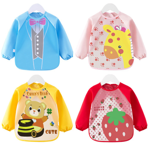 Factory-made waterproof baby bibs for mealtime, infant & toddler painting smocks, long-sleeve EVA anti-dirt aprons