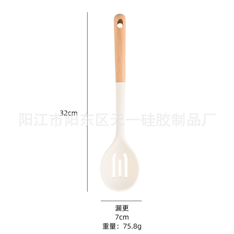 Suministros de cocina Mango de madera de silicona sartén antiadherente europea Espátula de silicona Juego de 10 piezas Juego de utensilios de cocina azul resistente a altas temperaturas