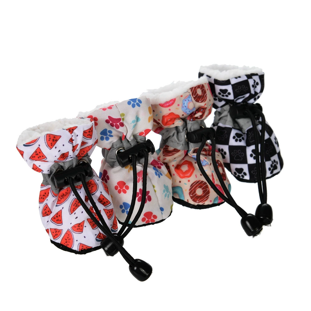 Новая Обувь для собак Amazon, осенне-зимняя теплая Светоотражающая нескользящая обувь с принтом на флисовой подкладке, носки для щенков, обувь для домашних животных