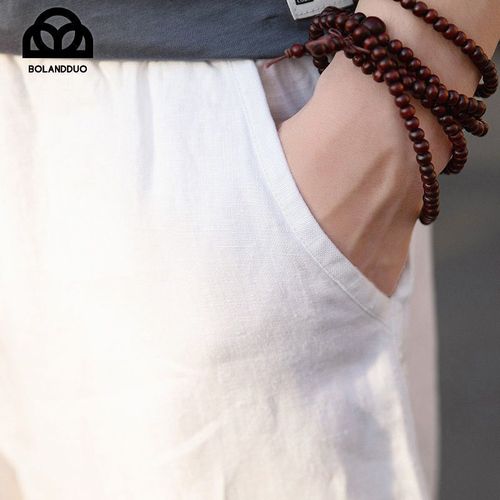 High-end 100% Pure Linen Men's Summer White Trousers Loose Straight Leg Cotton-Linen Material Casual Pants