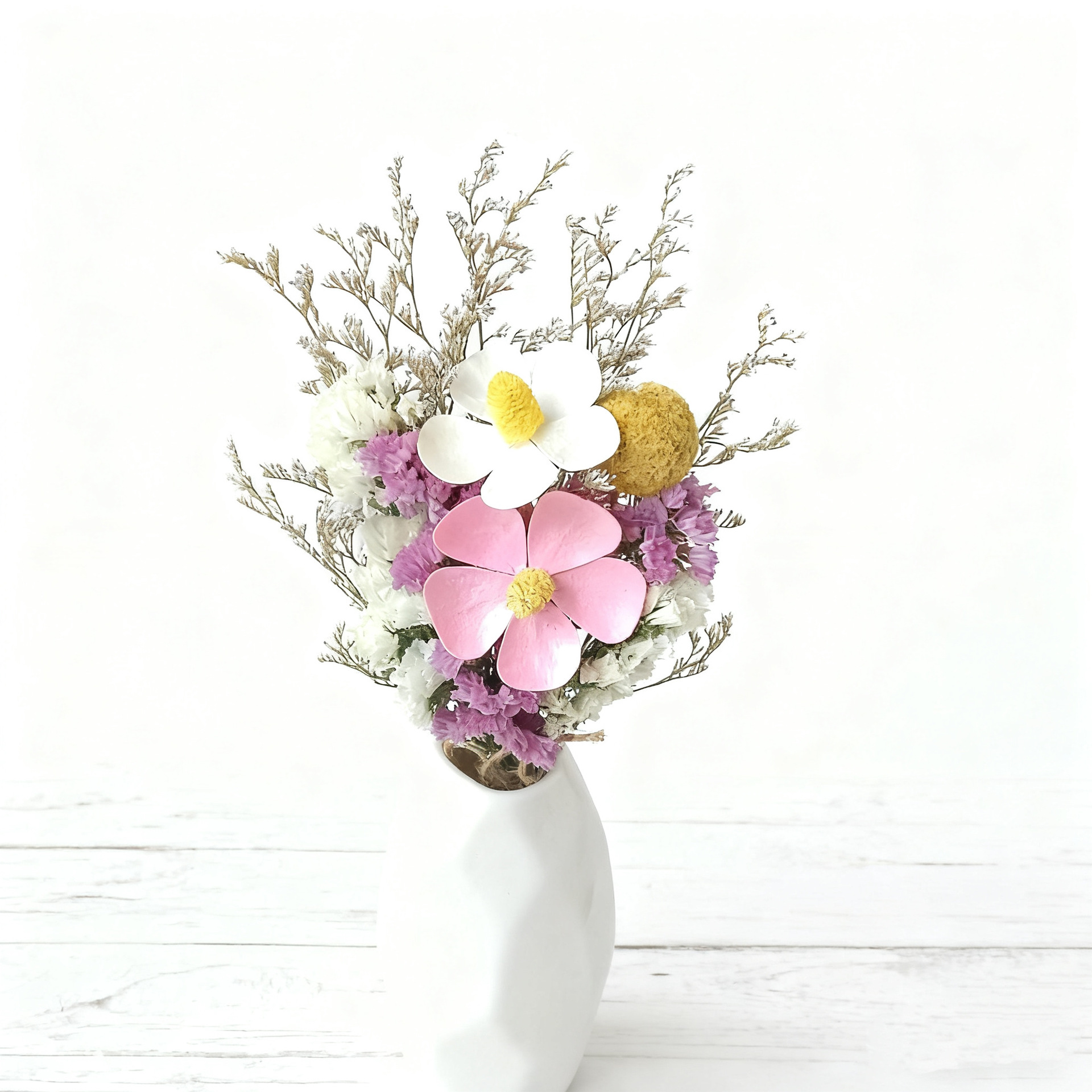 Bouquet de gypsophile séchée de 25 cm, grand format, inspiré des célébrités d'Internet, avec de vraies fleurs et une rose « Ne me perdez pas »._voghion.com