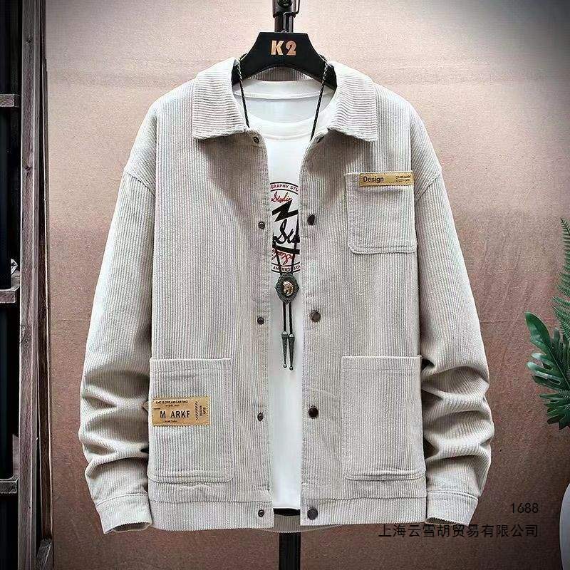 2026 Spring and Autumn New Men's Corduroy Jacket, Korean Style Casual Loose Fit, Trendy Turn-down Collar