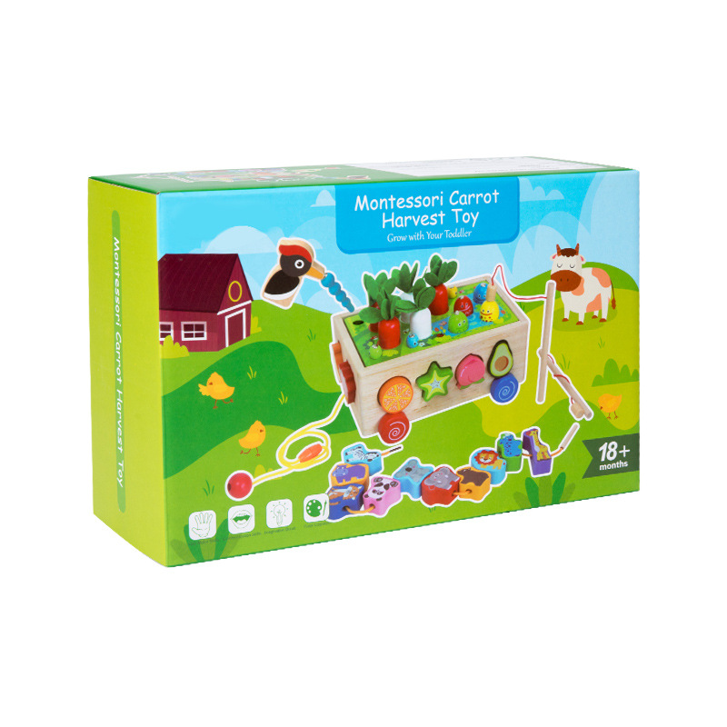 Madera infantil educación temprana multifuncional cuentas inteligencia forma remolque interesante granja sacar rabanes desmontaje juguete de puzzle