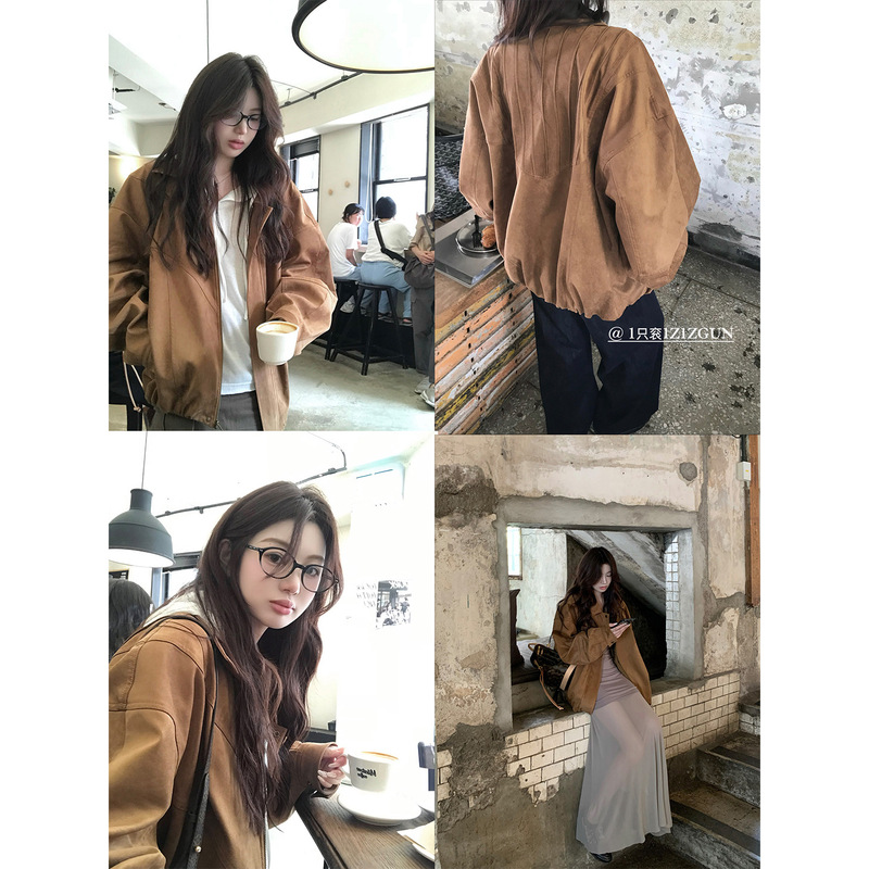 1只衮1Z1ZGUN like Jennie 经典复古好版型两色花苞廓型夹克皮衣|undefined