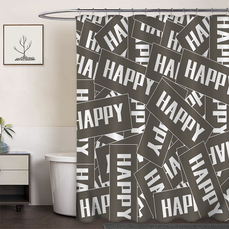 Cortina de ducha de poliéster impresa con hebilla de cortina de ducha de plástico baño cuarto de baño cortina de partición impermeable a prueba de moho