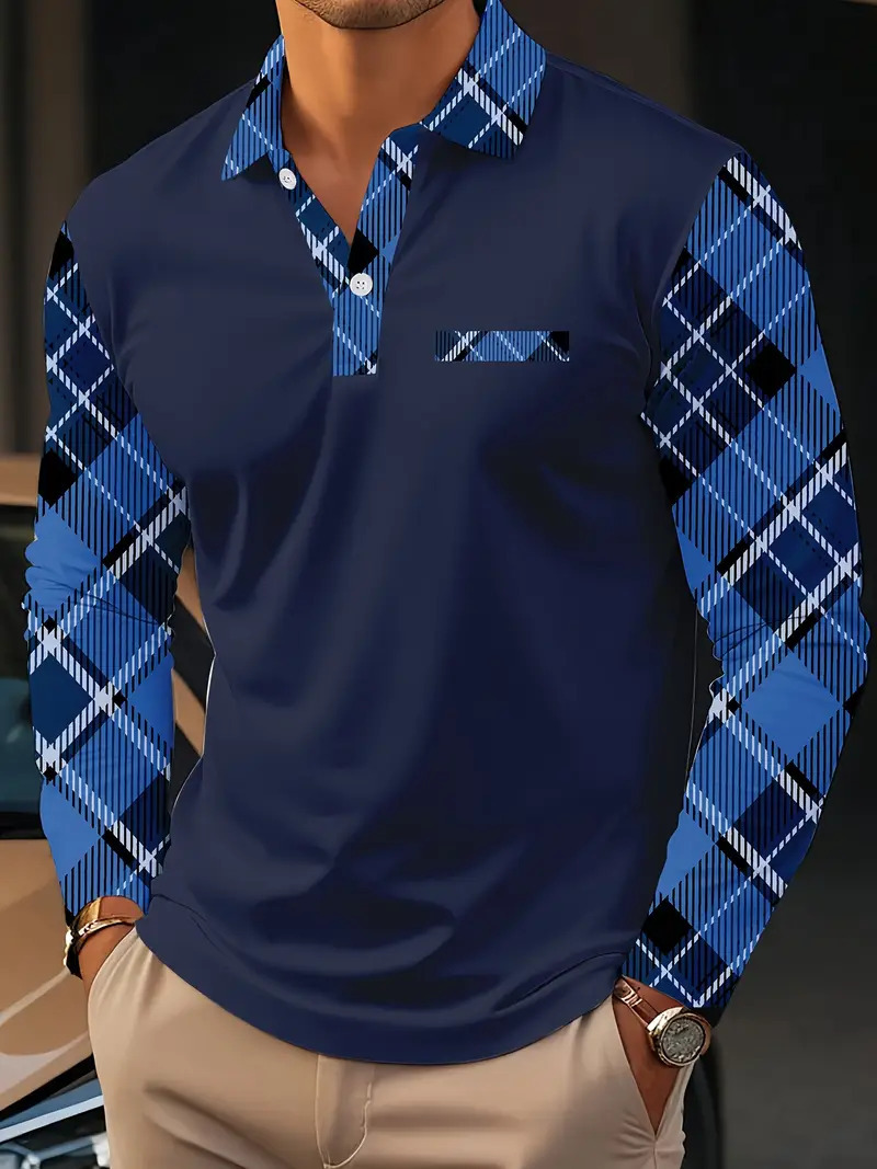 Primavera y verano diseño de alta calidad Volkswagen geométrico de manga larga botón POLO camisa de solapa personalizada MB14