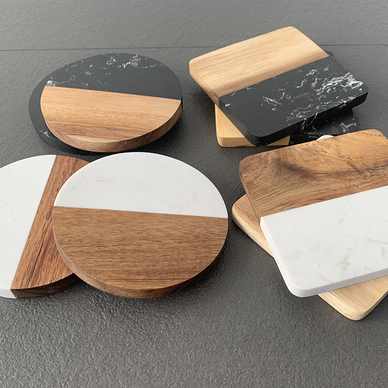 De mármol montaña de empalme de madera de acacia Ronda Plaza de café placemat té posavasos fábrica multi-forma multi-color fuente