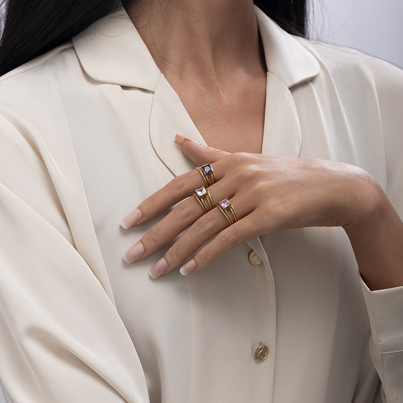 Tina 18k oro de acero inoxidable zircon abierto anillo de alta calidad anillos de titanio joyería de mano anillos transfronterizos
