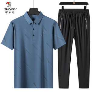 Woodpecker Summer Short-Sleeved Suit Men's 2025 New Fashion Middle-Aged and Elderly Men's Clothing Dad's Summer Clothing Elderly Clothes